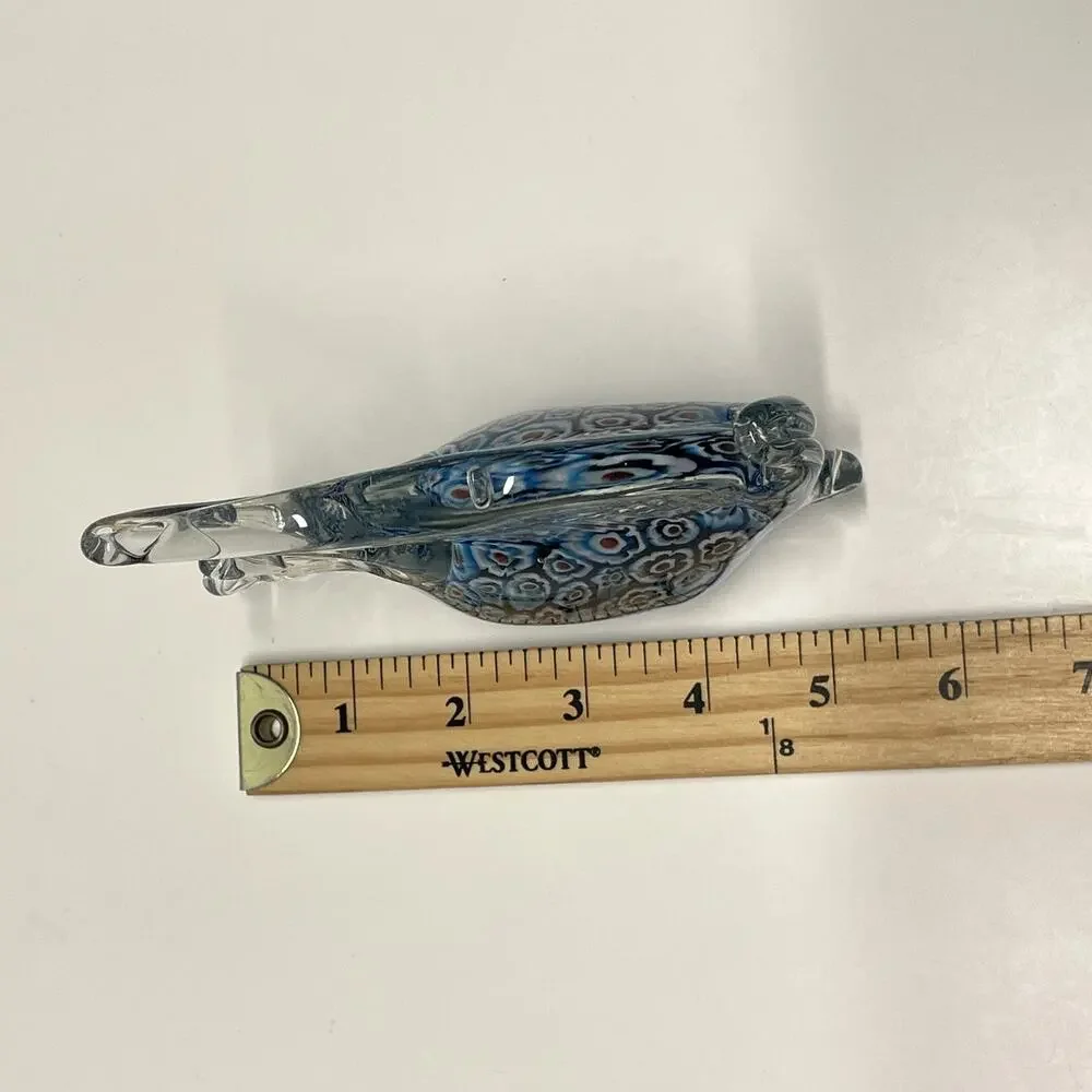 Vintage Art Glass Fish Paperweight Blue Clear Fins Murano Style